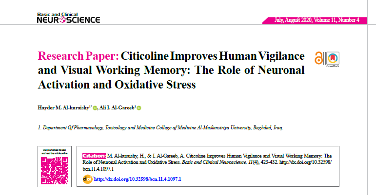 Citicoline Improves Human Vigilance and Visual Working Memory: The Role of Neuronal Activation and Oxidative Stress